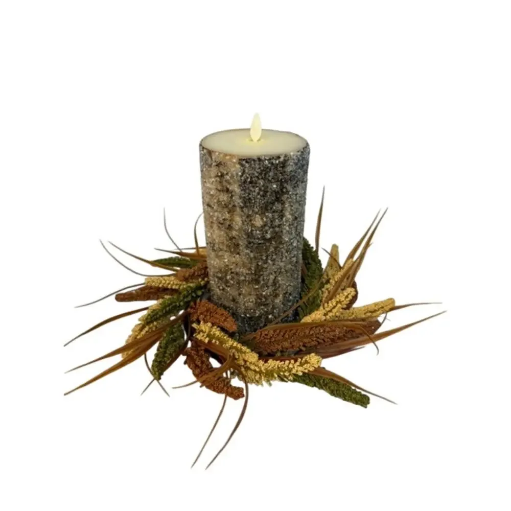 Pottery Barn Premium Flickering Flameless Wax Pillar Candle w/ wreath 8